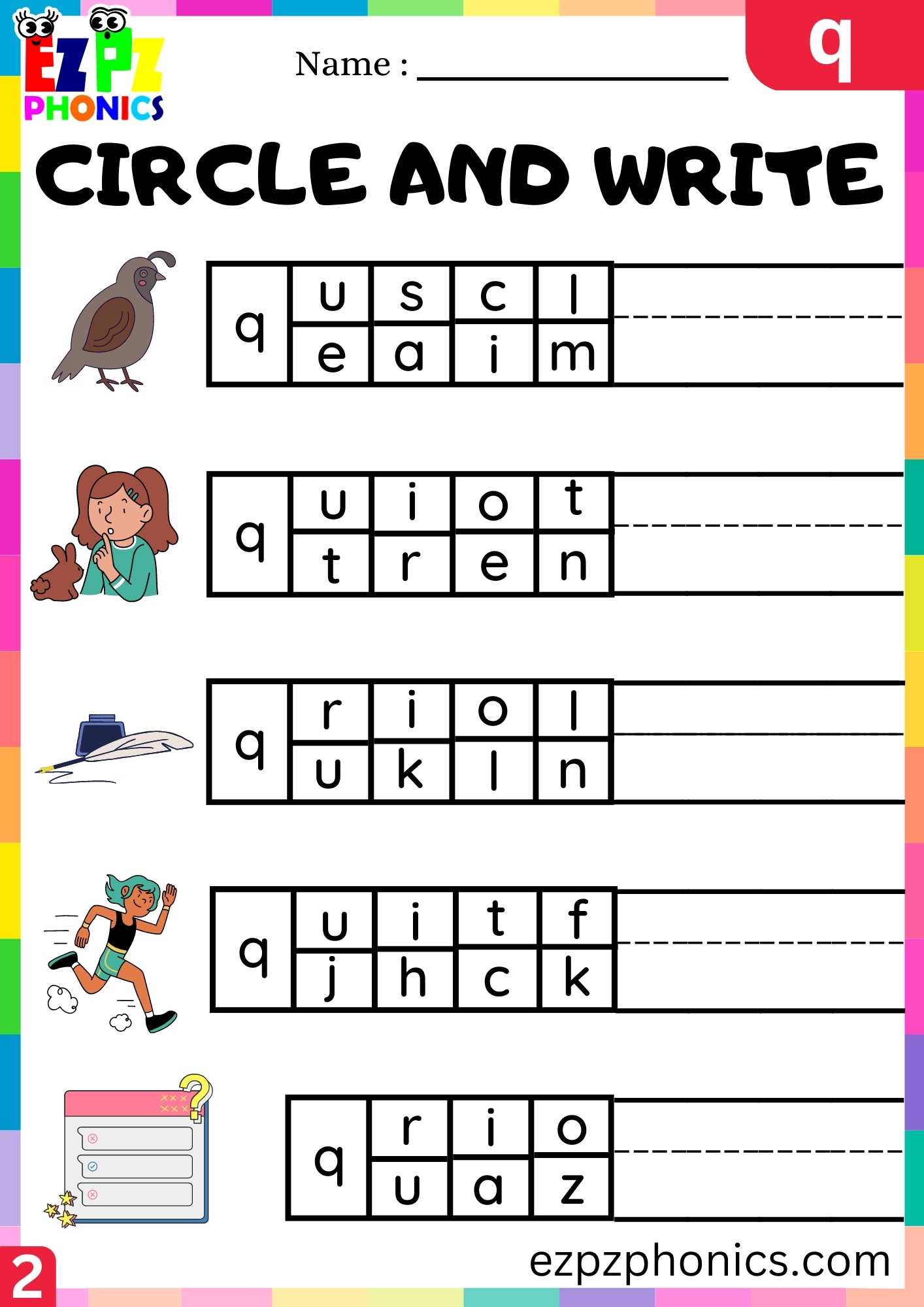 Group2 Letter Q Circle And Write Beginning Sounds Worksheet